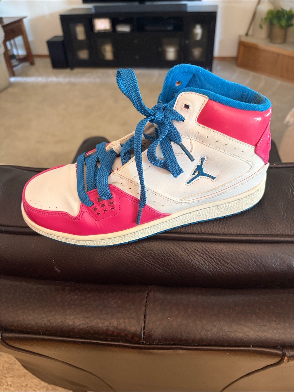 Nike Kids White & Pink Basketball Sneakers with Blue Accents